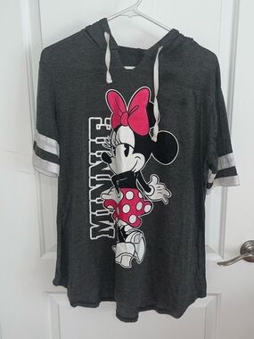 Disney Minnie Mouse Hooded Tee - Dark Gray with Pink Accents